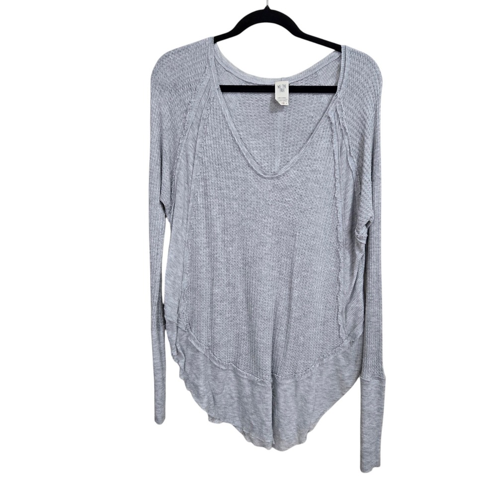 We The Free People Raglan Waffle Thermal Top Size M Gray scoop Raw Seam Grunge